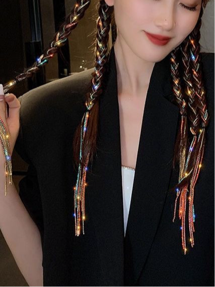 Rhinestone Hair Chain Clip (Tinsel Multicolor)