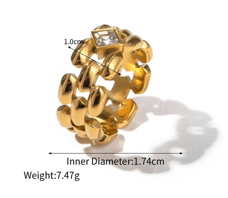 Hollow Cubic Meshed Ring (Rhinestone Studded)