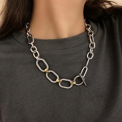 Gold Chunky Chain Silver Diamante Necklace