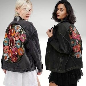 My Boho Blossom (Embroidered Black Demin Jacket)