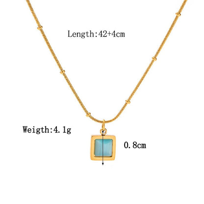 Blue Cat Eye Pendant Necklace (Square Gold)