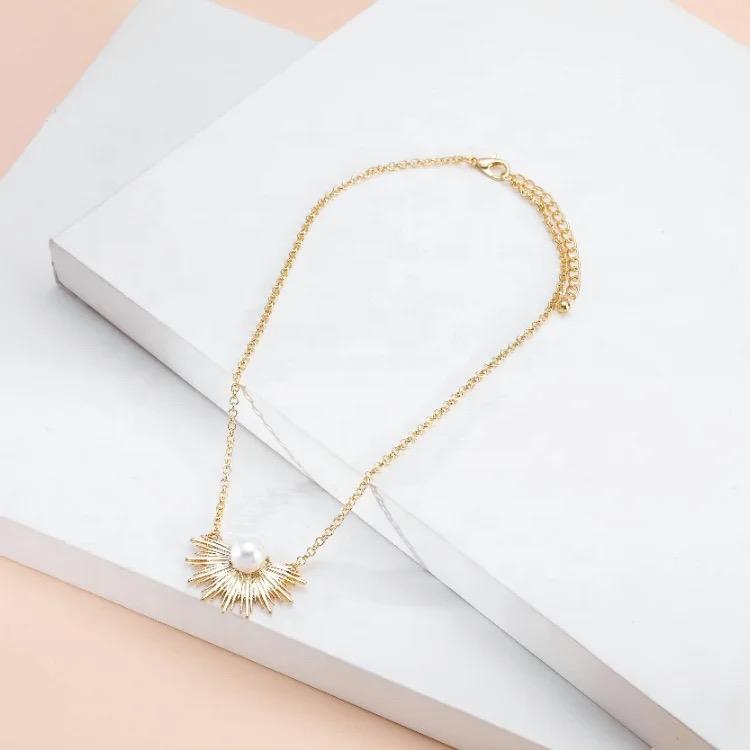 Pearl Embedded Gold Half Sun