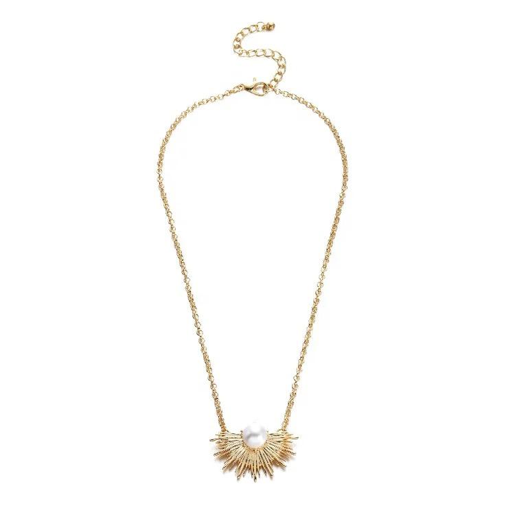 Pearl Embedded Gold Half Sun