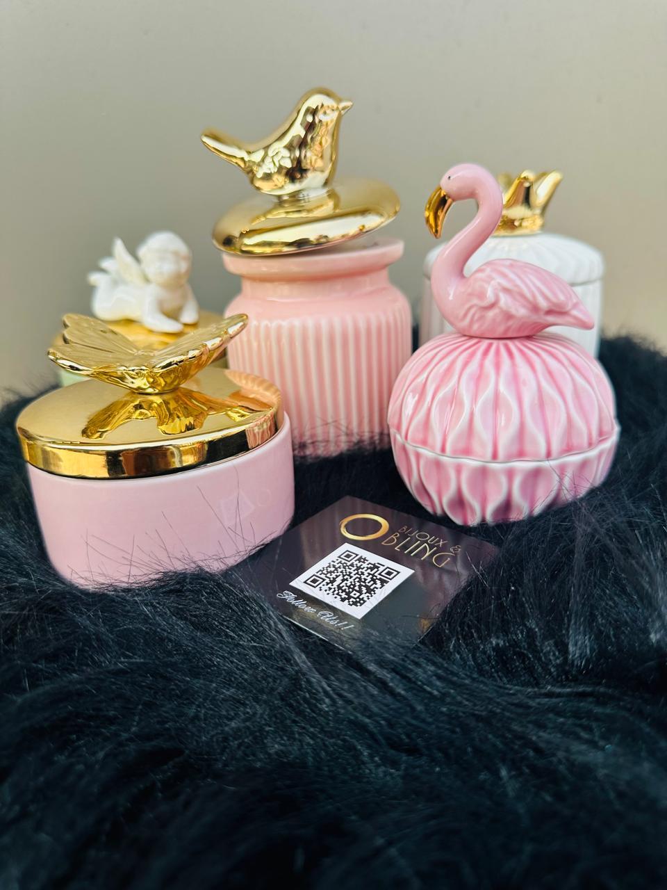 Bird Trinket Box (Pink with Gold Bird Lid)