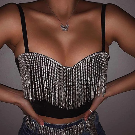 Rhinestone Laced Bustier (Black/Skin)