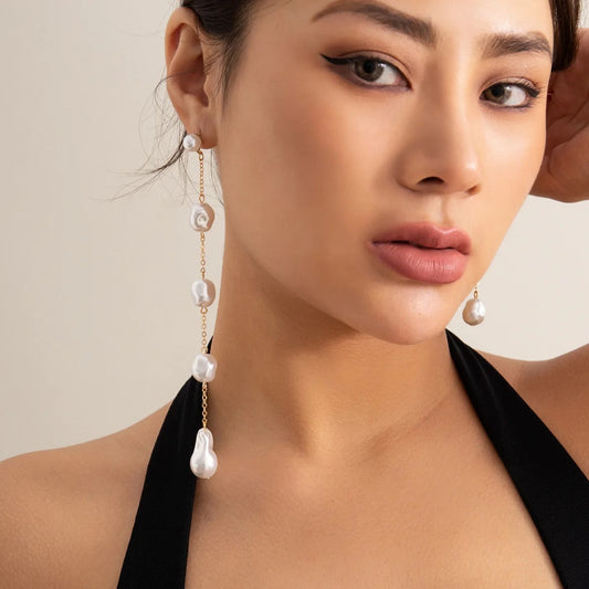 Faux Pearl Asymmetrical Drop Earrings