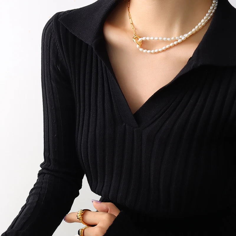 Half Pearl Half Gold Chain Necklace