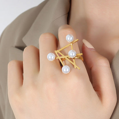 Abstract Pearl Studded Statement Ring