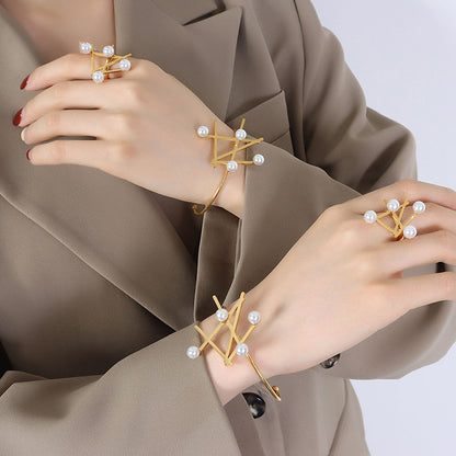 Abstract Pearl Studded Statement Ring