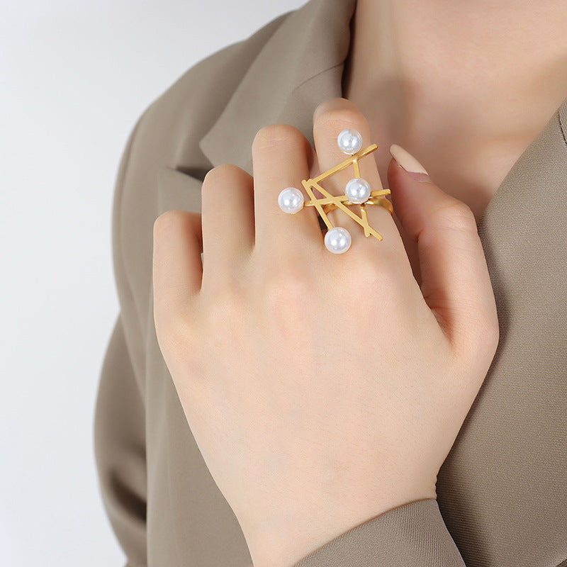 Abstract Pearl Studded Statement Ring