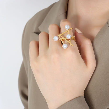 Abstract Pearl Studded Statement Ring